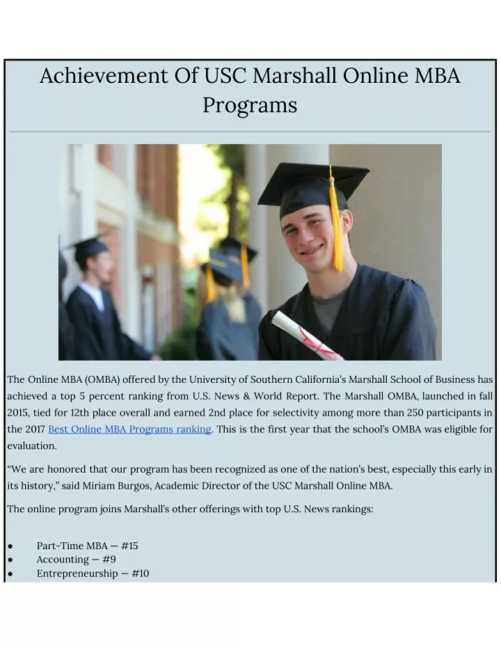 achievement of usc marshall online mba programs