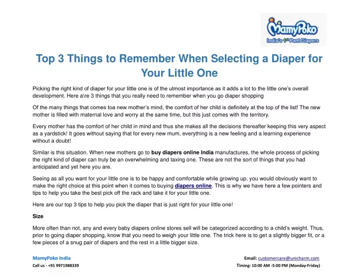 top 3 things to remember when selecting a diaper