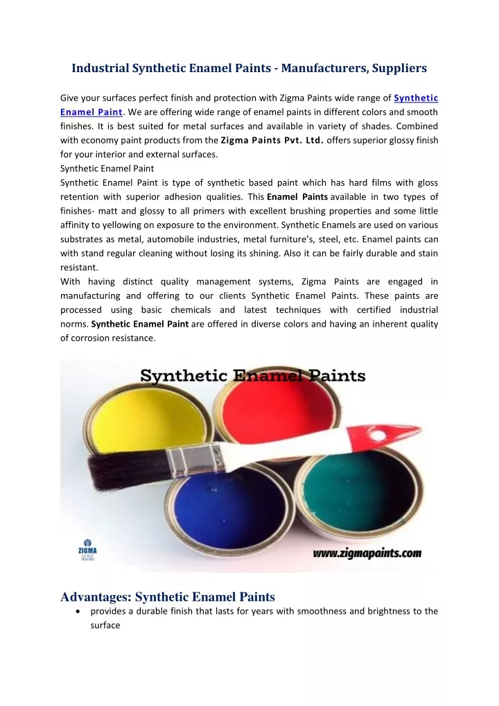 industrial synthetic enamel paints manufacturers