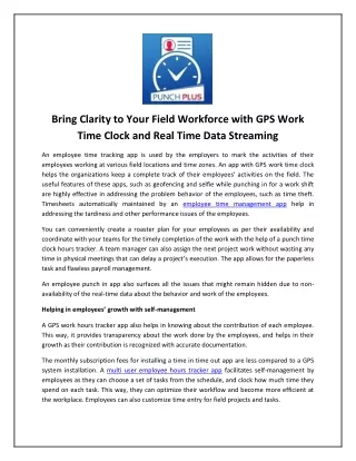 Bring Clarity to Your Field Workforce with GPS Work Time Clock and Real Time Data Streaming