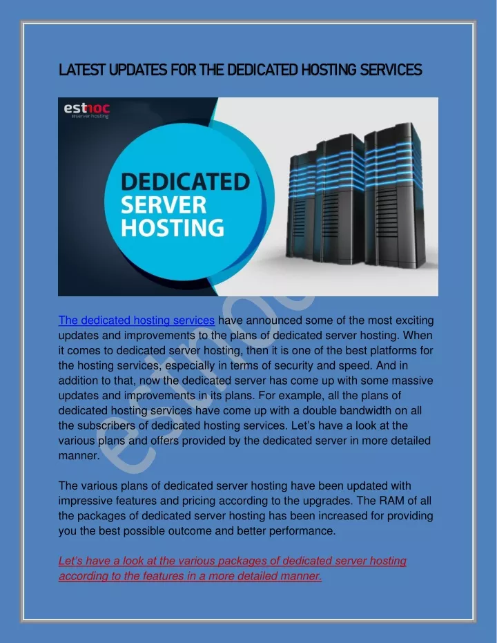 latest updates for the dedicated hosting services