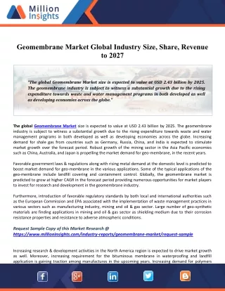 Geomembrane Market Share, Revenue, Drivers, Trends & Forecast Till 2027