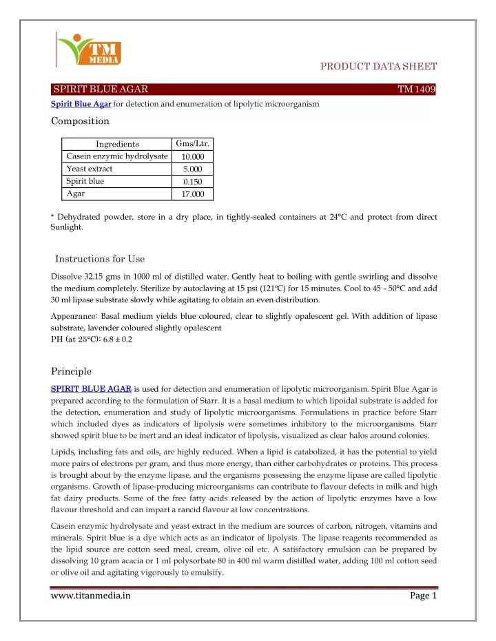 product data sheet