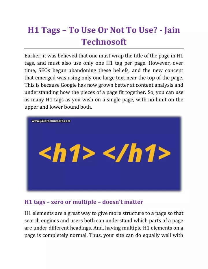 h1 tags to use or not to use jain technosoft