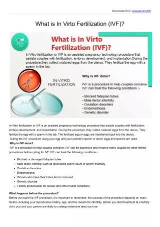 What is In Virto Fertilization (IVF)?