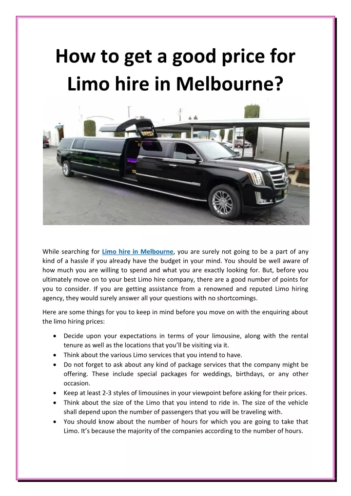 how to get a good price for limo hire in melbourne