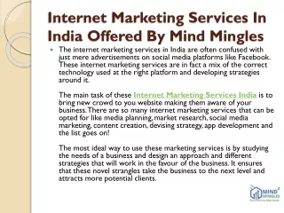 Internet Marketing Services In India Offered By Mind Mingles