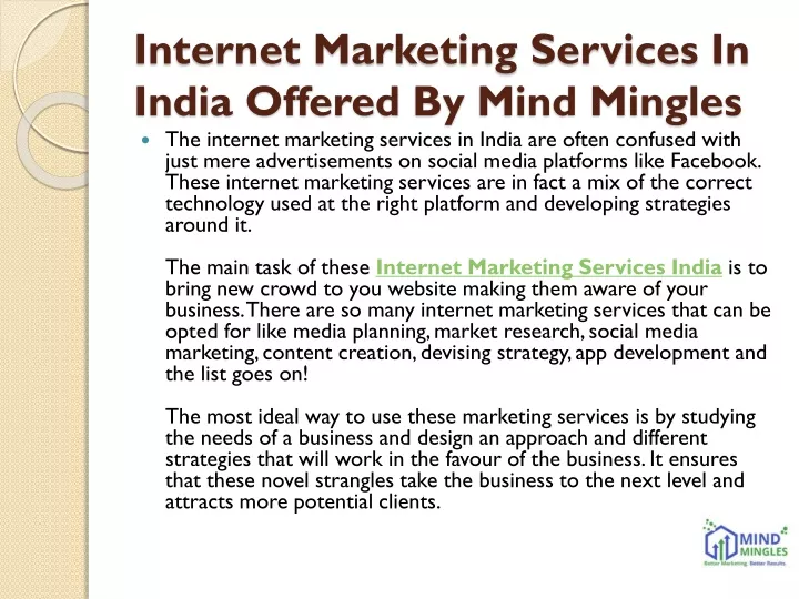 internet marketing services in india offered by mind mingles
