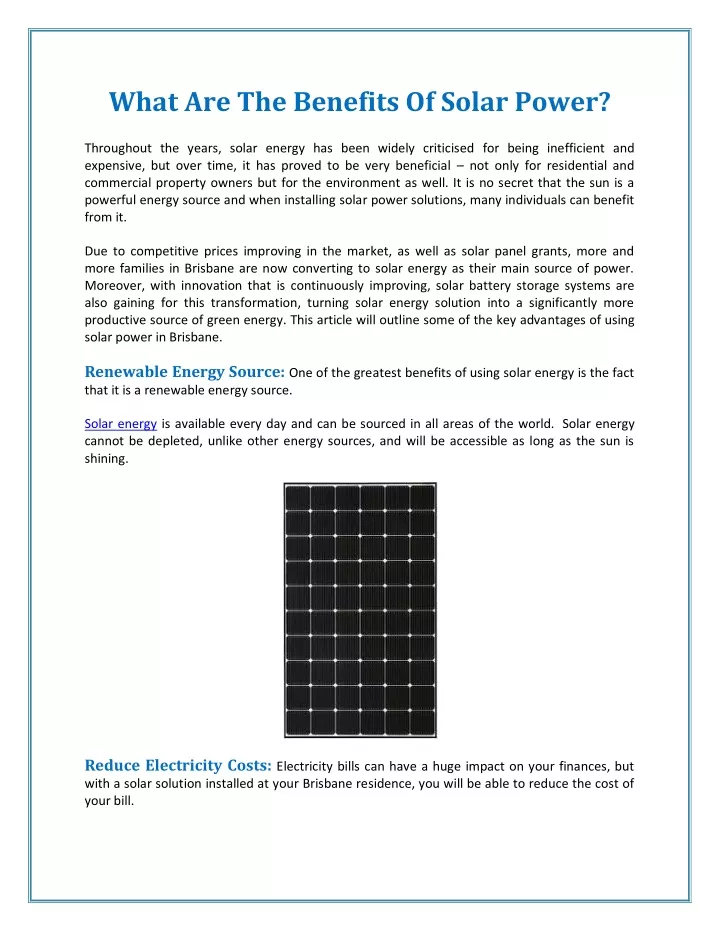 what are the benefits of solar power