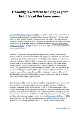 choosing investment banking as your field read