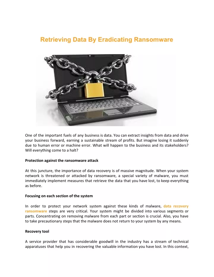 retrieving data by eradicating ransomware