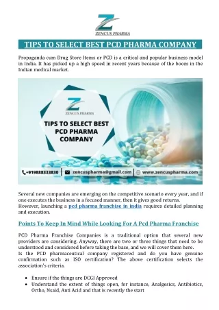 tips to select best pcd pharma company