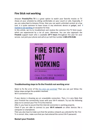 Fire Stick not working |  1-845-470-0148 | Gadget Sick