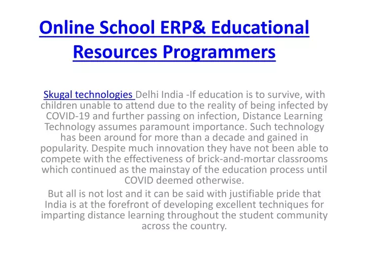online school erp educational resources programmers
