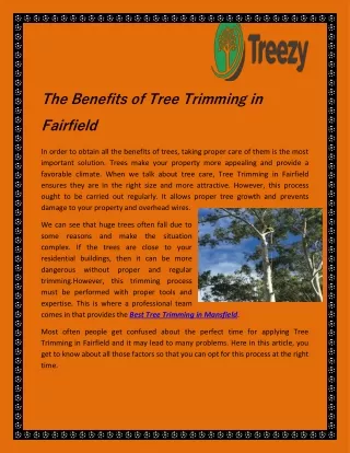 The Benefits of Tree Trimming in Fairfield