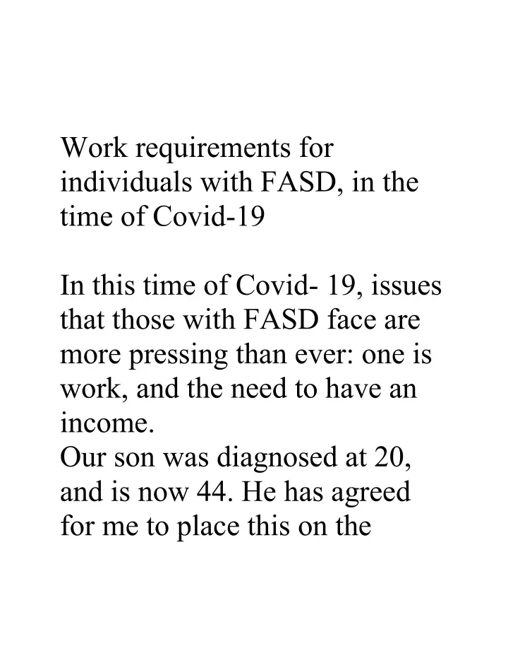 work requirements for individuals with fasd
