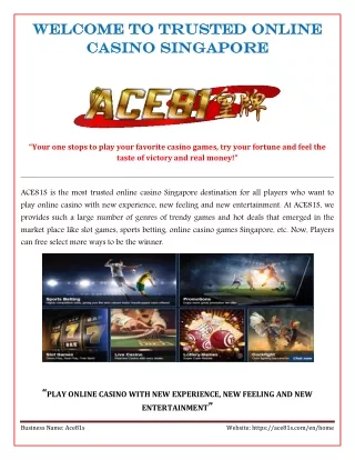 Enjoy Trusted Online Casino Singapore - ace81s.com