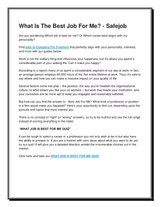 what is the best job for me safejob
