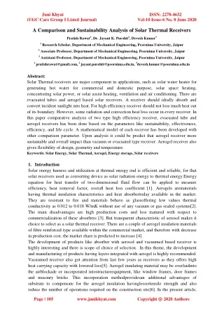 A Comparison and Sustainability Analysis of Solar Thermal Receivers