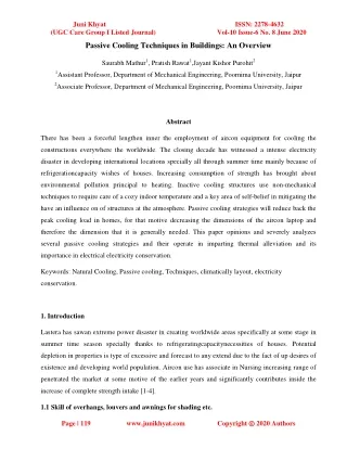 Passive Cooling Techniques in Buildings: An Overview