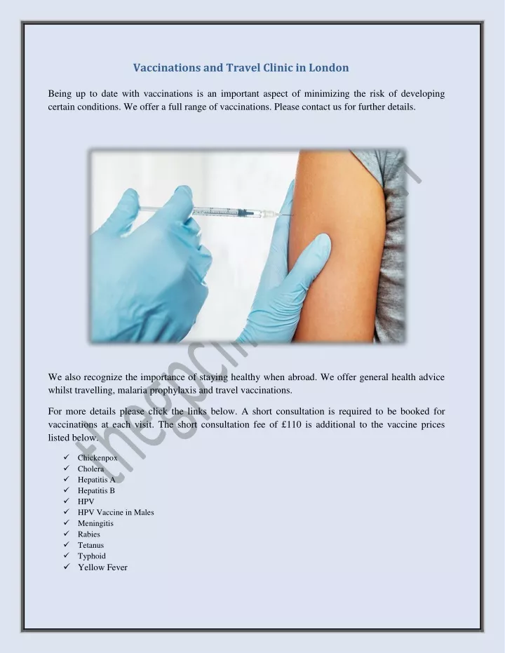 vaccinations and travel clinic in london