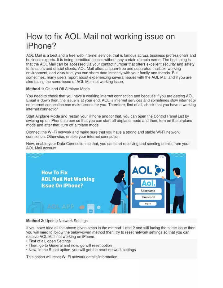 how to fix aol mail not working issue on iphone
