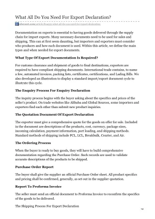 what all do you need for export declaration