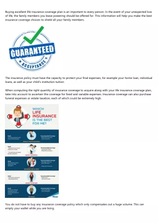 buying excellent life insurance coverage plan