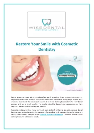 restore your smile with cosmetic dentistry