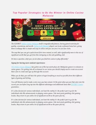 Top Popular Strategies to Be the Winner in Online Casino Malaysia
