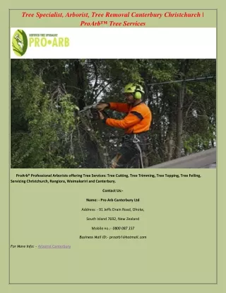 Tree Specialist, Arborist, Tree Removal Canterbury Christchurch | ProArb™ Tree Services