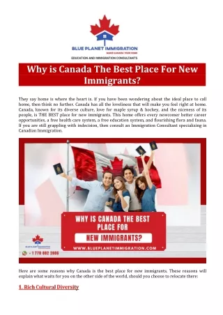 Why is Canada The Best Place For New Immigrants?