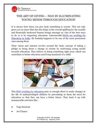 THE ART OF GIVING – NGO IN ILLUMINATING YOUNG MINDS THROUGH EDUCATION