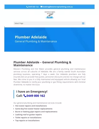 Plumber Adelaide, Call 0449 800 162 for Emegency Plumbers