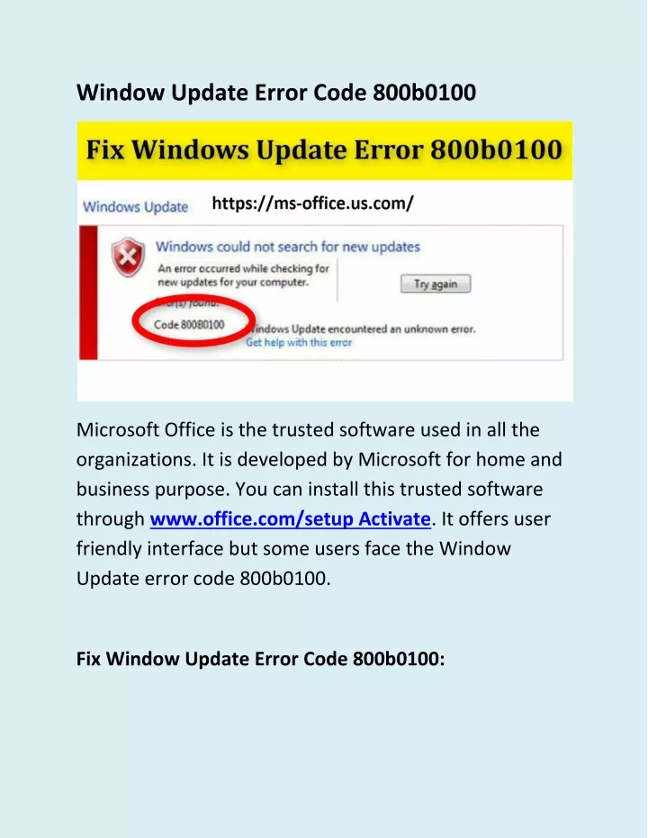 window update error code 800b0100