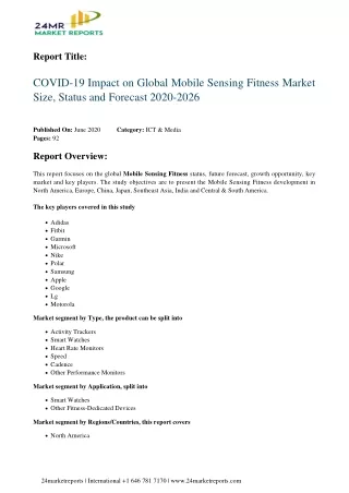 Mobile Sensing Fitness Market Size, Status and Forecast 2020-2026