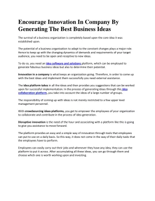 Encourage Innovation In Company By Generating The Best Business Ideas