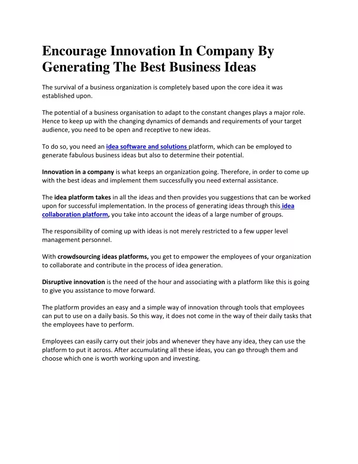 encourage innovation in company by generating