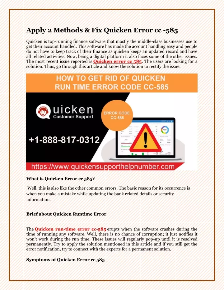 apply 2 methods fix quicken error cc 585 quicken