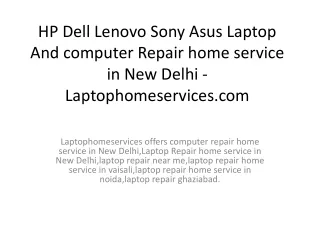 HP Dell Lenovo Sony Asus Laptop/computer Repair home service in New Delhi - Laptophomeservices.com