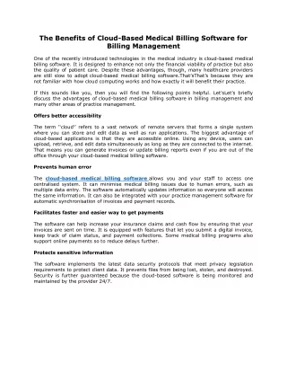 The Benefits of Cloud-Based Medical Billing Software for Billing Management