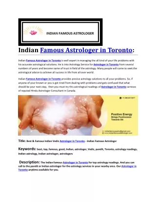 Indian Famous Astrologer in Toronto: