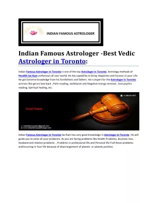 Indian Famous Astrologer -Best Vedic Astrologer in Toronto: