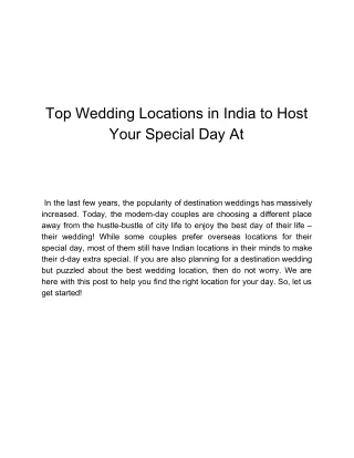 Top Wedding Locations in India to Host Your Special Day At
