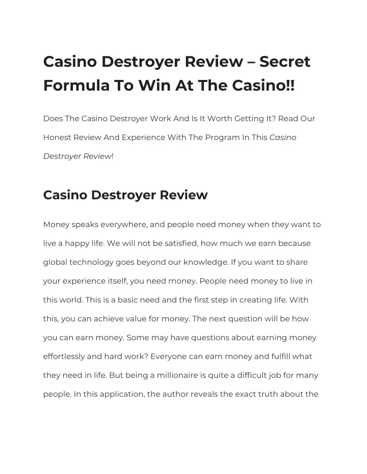 casino destroyer review secret formula