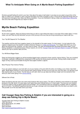 What To Anticipate When Going on A Myrtle Beach Fishing Expedition?