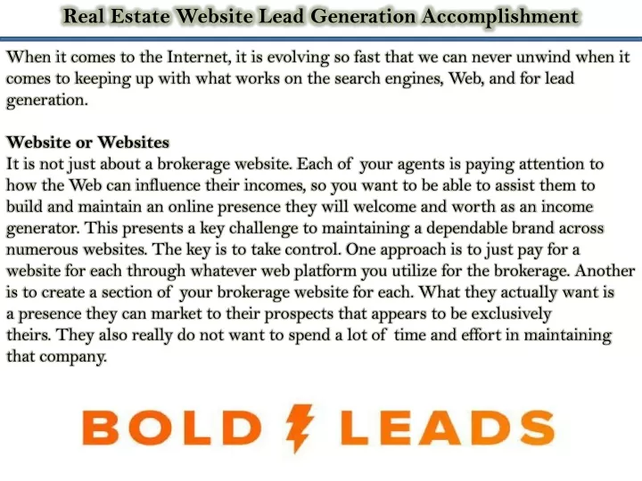 real estate website lead generation accomplishment