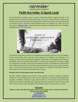 PoSH Act India: A Quick Look