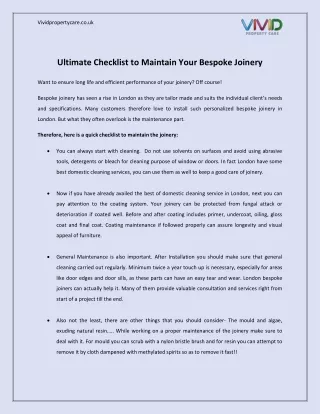 Ultimate Checklist to Maintain Your Bespoke Joinery