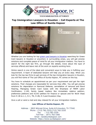 Top Immigration Lawyers in Houston – Call Experts at The Law Office of Sunita Kapoor